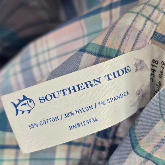 Mens Southern Tide Blue Pink Plaid Shirt Button Down Long Sleeve Cotton Blend XL - Picture 3 of 8